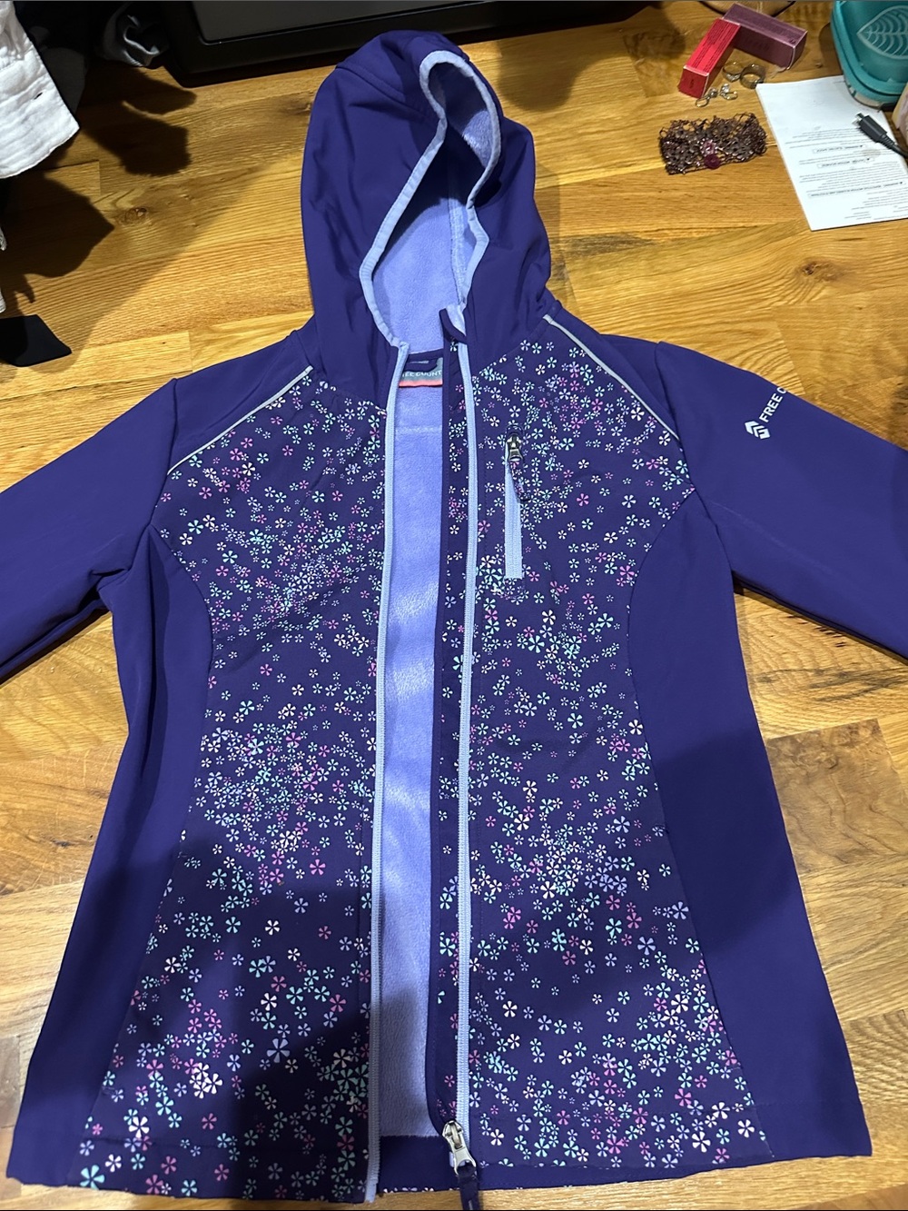 Free Country girls purple Floral Hooded fall/winter jacket, size 10/12